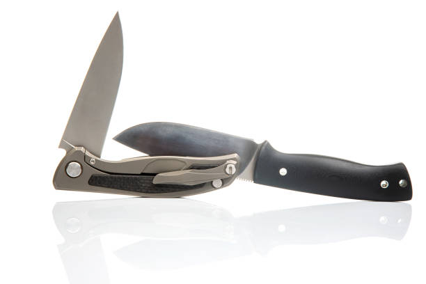 istock two different folding knives on a white background. item for tourism and survival 2154500102