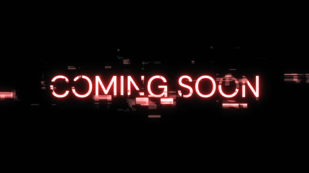 istock 3D rendering coming soon text with screen effects of technological glitches 2154500787