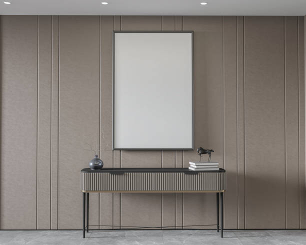 istock mock up poster frame in modern interior background, living room. 3D render, 3D illustration 2154504073