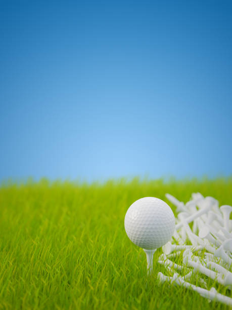 Happy easter. Sports golf ball in the shape of an egg on a meadow in the grass.3D rendering
