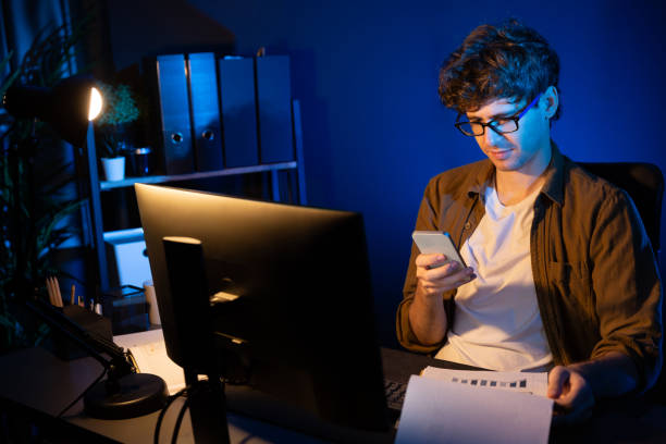 istock Businessman using smartphone to search email, chatting with customer. Gusher. 2154508486