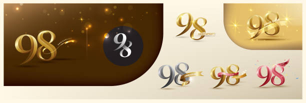 istock 98th anniversary logotype modern gold number with shiny ribbon. alternative logo number Golden anniversary celebration 2154512520