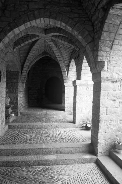 istock old cloister. black and white photo 2154516357