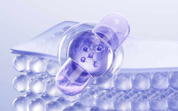 istock Medical capsule and transparent skin cell background, 3d rendering. 2154528394