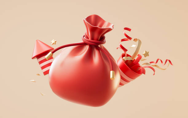 istock Red cartoon festive bag, 3d rendering. 2154528426