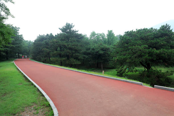 The red plastic trail is in the park, Beijing