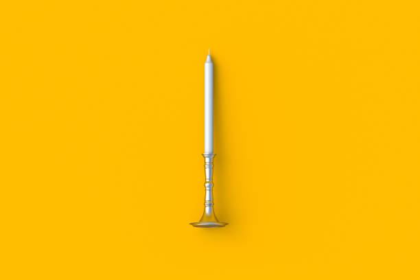 istock One candlestick on orange background. Vintage candle holder. Top view. 3d render 2154532091
