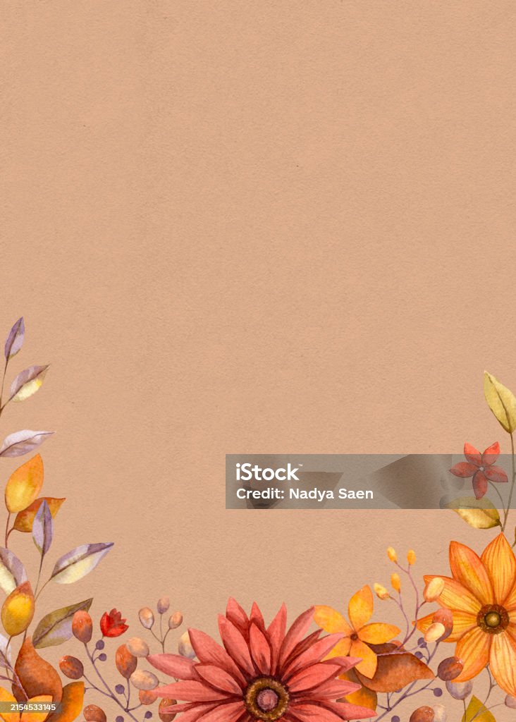 Fall Texture Card Fall Frame Rectangular With Watercolor Flowers Vertical Background Of ...
