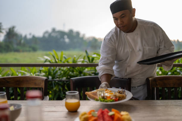 istock Luxury Holiday Vacation : Private Villa Chef Preparing Breakfast 2154534087