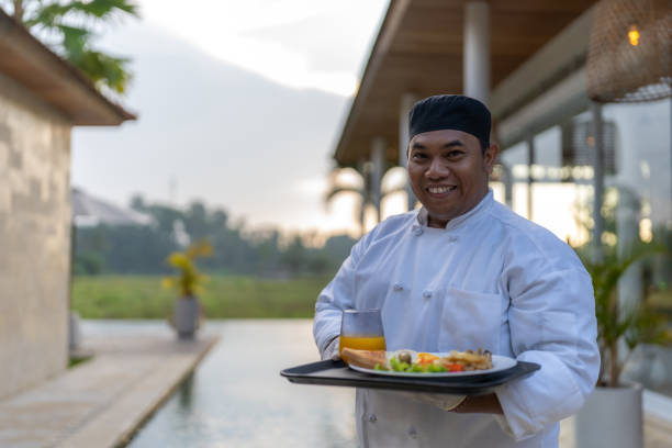 istock Luxury Holiday Vacation : Private Villa Chef Preparing Breakfast 2154534093