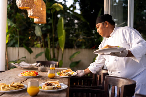 Luxury Holiday Vacation : Private Villa Chef Preparing Breakfast