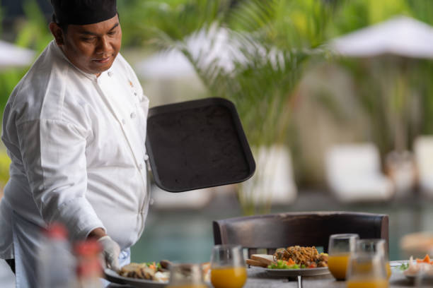 istock Luxury Holiday Vacation : Private Villa Chef Preparing Breakfast 2154534140