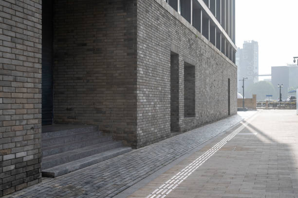 Gray brick building on the street
