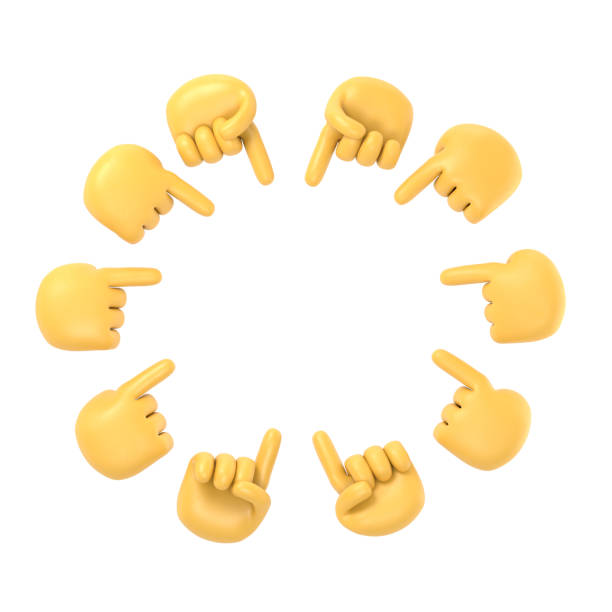 istock Cartoon Gesture Icon Mockup.Fingers pointing at empty place. Stock flat illustration.3D rendering on white background. 2154540162