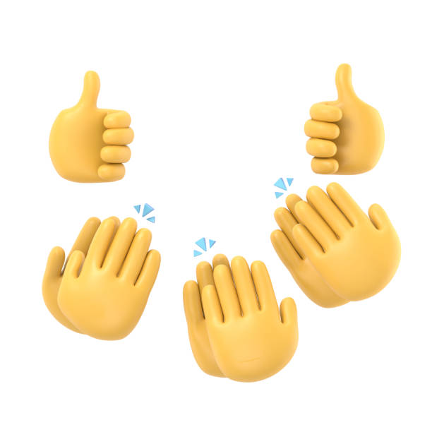 istock Set of people hands clapping, giving likes. Applause, ovation, celebrating, rapture. Flat doodle illustration in cute cartoon style.3D rendering on white background. 2154540958