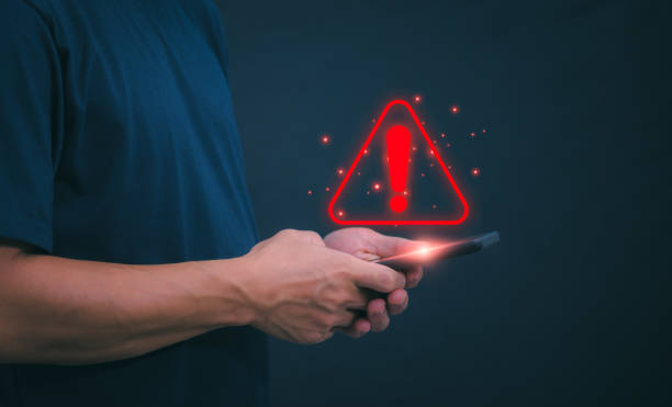 istock The smartphone system will display a symbol on the screen to show the error status that there is a problem for the user to check. Digital Transformation Management Internet of Things Automation 2154543471