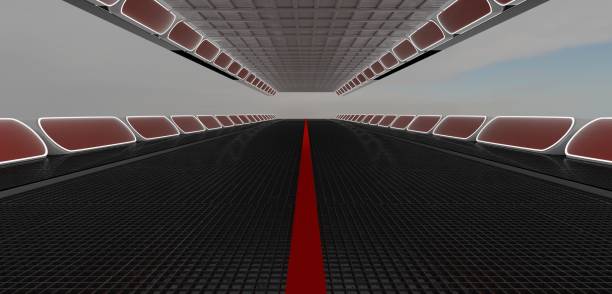 istock Long line spaceship landing pad long stage podium technology background 3D illustration 2154544342