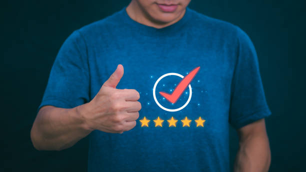 istock Customer services best excellent business rating experience. Satisfaction survey concept. user gives ratings to service experience on the online application, online marketing, and business processes. 2154544861