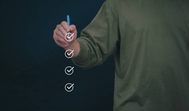 istock Businessmen mark check blocks to verify the correctness and approve or accept the agreement. in digital documents Concept of working via the internet 2154546182