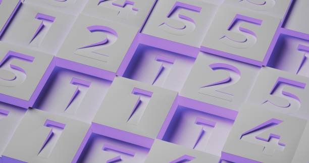 The bright purple-highlighted three-dimensional digits 1, 2, 4, and 5 stand out boldly against a contrasting backdrop, forming a striking composition
