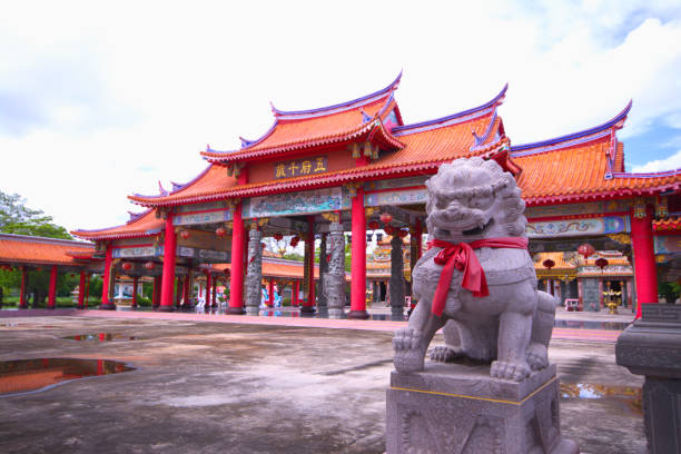 istock Lion statue Located inside a Chinese shrine in Thailand. 2154552488