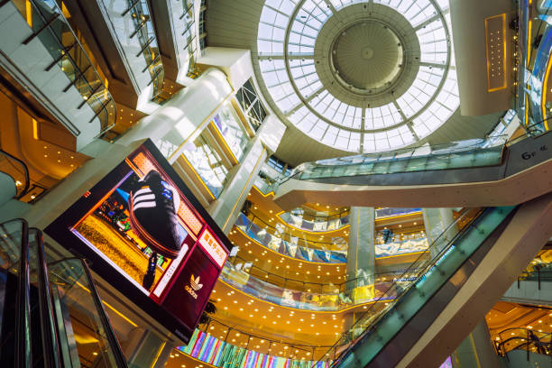 Editorial photo showcasing the architectural design of a modern shopping mall in Beijing, China, taken on October 10, 2023.