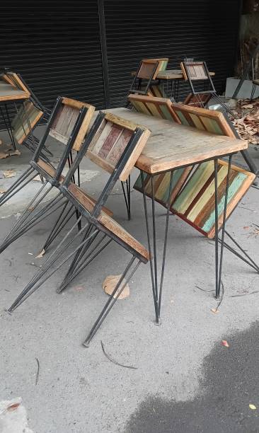 istock Tables and chairs of stores that are closed 2154560240