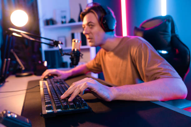istock Host channel of smart streamer playing online game to be winner. Pecuniary. 2154560326