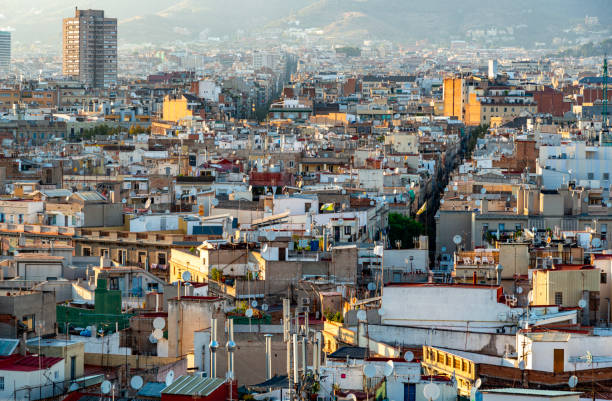 istock Barcelona  cityscape at sunset. 2154564497