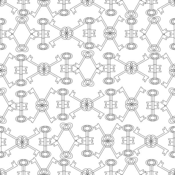 Seamless pattern with keys3 Seamless pattern with keys forming an ornament on a white background skeleton key tattoo stock illustrations