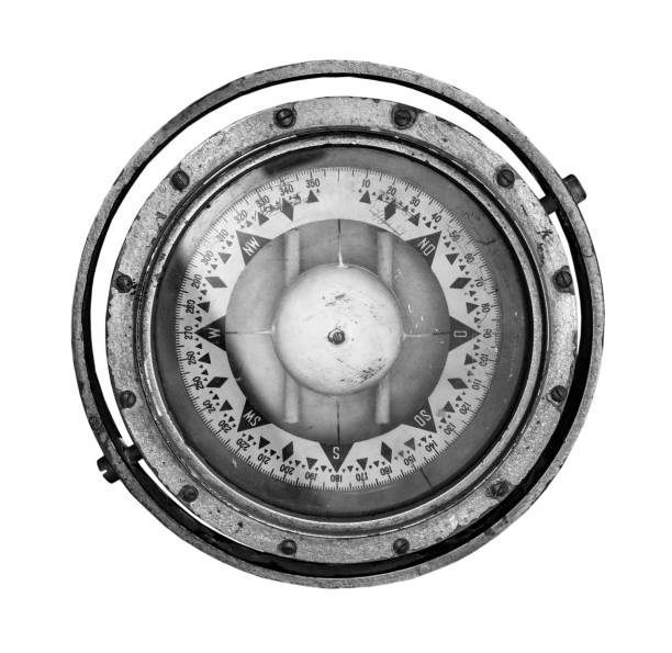 old and vintage ship's compass on white, isolated