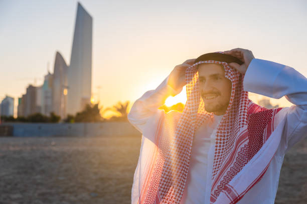 Portrait of a young sheik during sunset in Kuwait city.