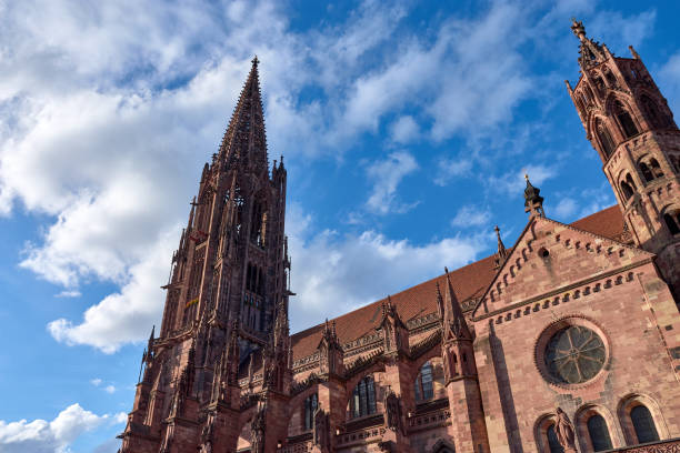 Baden-Württemberg, Freiburg im Breisgau;October,15,2023: Freiburg Cathedral, exterior of the cathedral in the city center