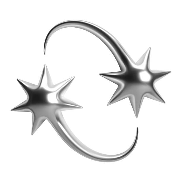 istock 3d chrome abstract stars with curved tails for retro futuristic design 2154580486
