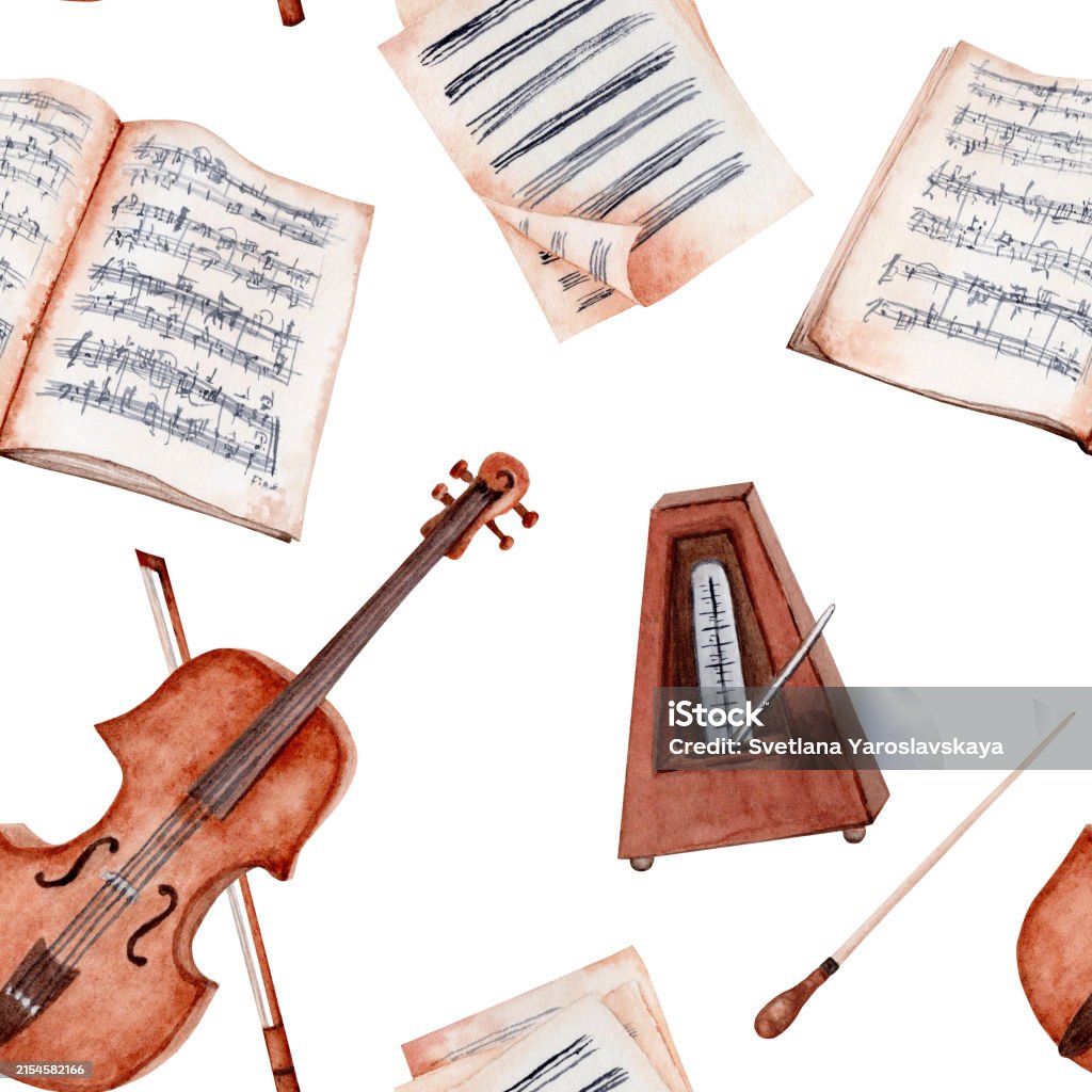 Violin Streamless Pattern Seamless Pattern With Violin Bow Metronome And Sheet Music Classical ...