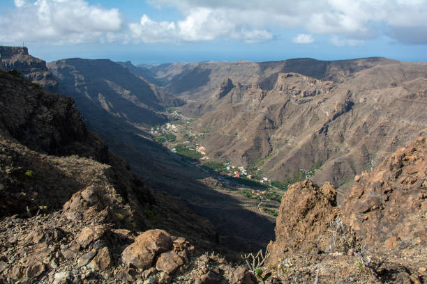 istock Mountains with a small village in the valley 2154588333