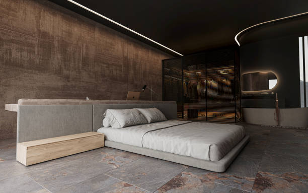 istock Luxurious and elegant bedroom interiors 3d modelling 2154589851