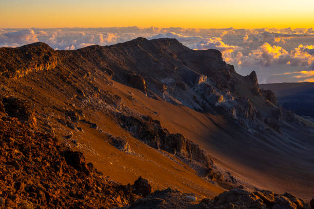 istock Colorful Volcano layers with sunrise shine on over sky background. 2154590761
