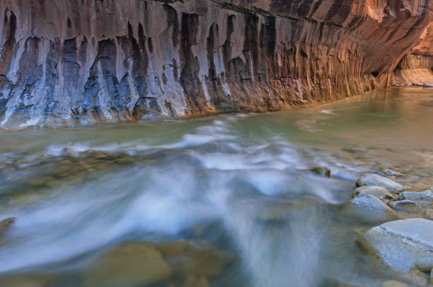 Landscape of the Virgin River Narrows captured with motion blur, Zion National Park, Utah, USA