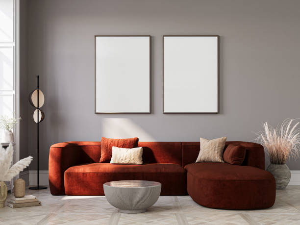 istock Cozy home interior with furniture on wall background, empty frame mockup with interior decoration. 2154593435
