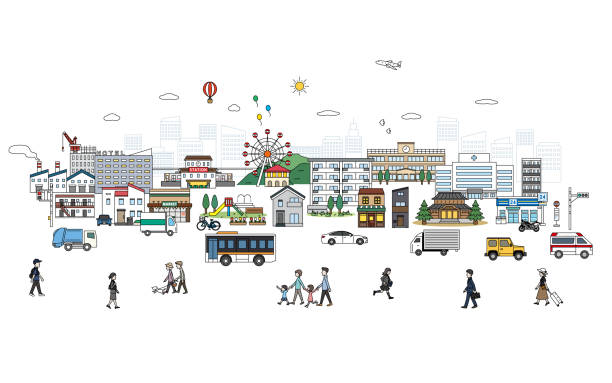 Japanese streets and peopl Clip art of Japanese streets and peopl. town stock illustrations