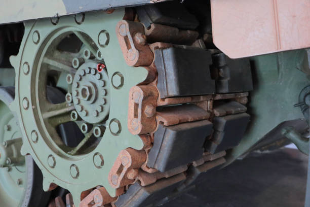 istock Modern Military Vehicle - Tank Tracks and Wheels 2154601730