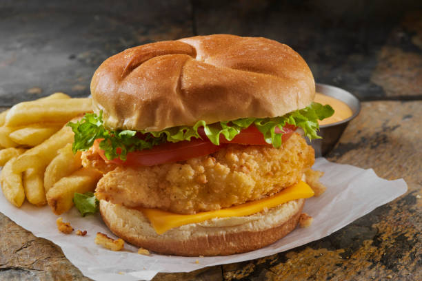 istock Crispy Fried Chicken Burger with Fries 2154605035