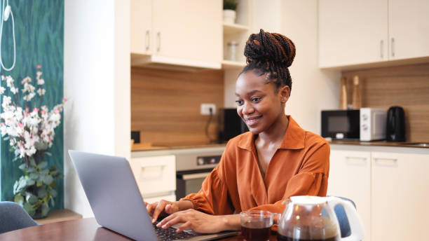 istock Happy woman enjoying work from home 2154605174