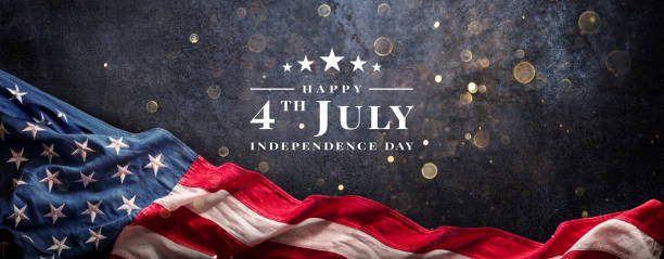 istock Independence Day Card - Usa Flag On Black - 4th July Text 2154609716