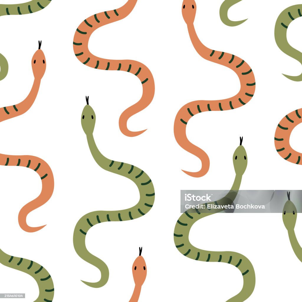 Seamless Pattern With Small Snakes Vector Flat Background Mystical ...