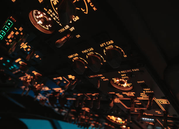 istock A close-up view of an aircrafts cockpit dashboard highlights an array of lit dials and switches, glowing in the subdued light 2154612566