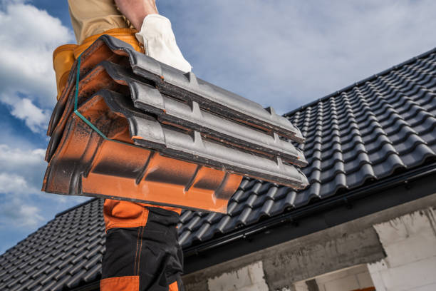istock Construction Roofer Worker Holding Ceramic Roof Tiles 2154616980