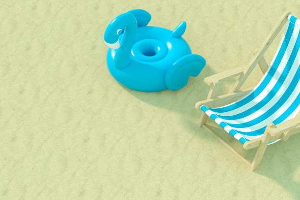 Summer Holiday Travel Concept with Beach Sand Background. Digitally generated image. 3d render.