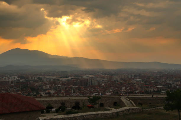 istock View from the Prizren Fortress before sunset, golden sunrays are breaking through the clouds of a spectacular sky, Prizren, Kosovo 2154644698